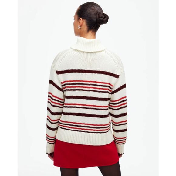 Madewell Ribbed Cotton Turtleneck Sweater Womens M Cabertnet Stripe Long Sleeve - Picture 2 of 9